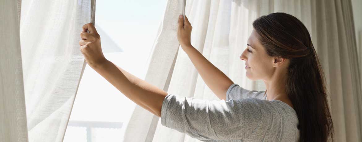 Sheer curtains with women